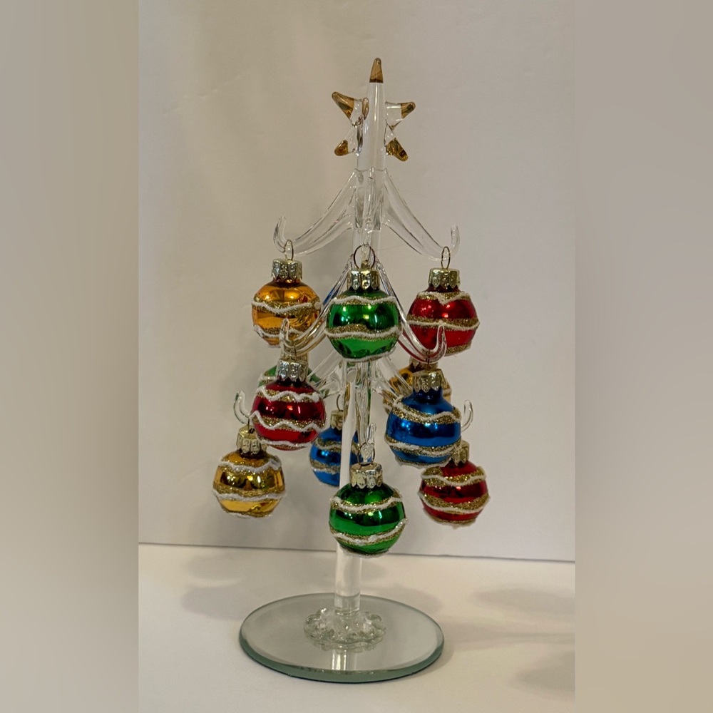 Vintage Holiday 8” Mini Glass Tree With Ornaments Set - Multicolor
